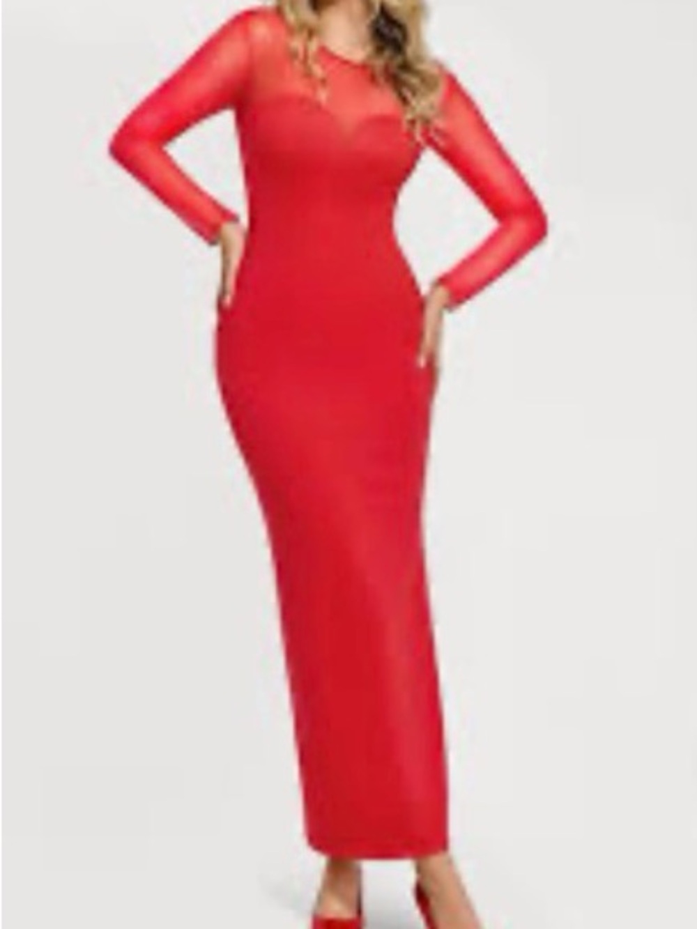 Red Long-Sleeve Sheath Gown - Women's Evening Dress